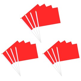 Red Mini Flag 12 Pack - Hand Held Miniature Flags in Bright Red 5" x 8" with Solid Plastic Pole and Speartip Ideal for Parades, Parades and Decorations