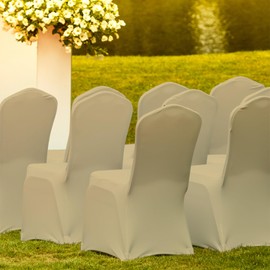Trimming Shop Chair Cover Spandex Polyester Stretch Fabric Dining Slipcovers Washable & Removable Protective Wedding Chair Cover for Wedding Banquets Ceremony & Hotel Dinner (Champagne, Pack of 8)