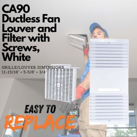 LPS Lowpricesupply Replacement Grille for CA-90 Ductless Fan with Refillable Unscented Filter Cartridge - White - Metal and Plastic - Modern Minimalist - Compatible with Ductless Air Conditioner