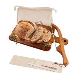Premium Bread Knife & Cutting Board Set for Sourdough – Includes Sharp Sourdough Knife, Wooden Bread Board & Reusable Bread Bag – Easy Adjustable Thickness Bread Slicer for Homemade Artisan Loaves