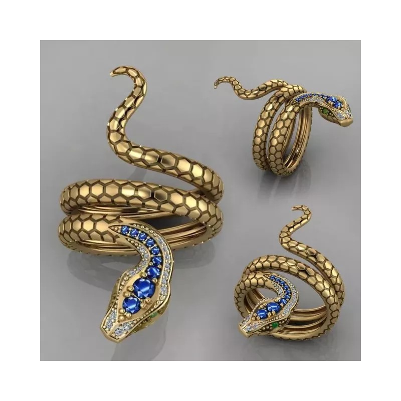 Dtup Anillo De Serpiente De Lujo Con Circonias Elegante Gótico