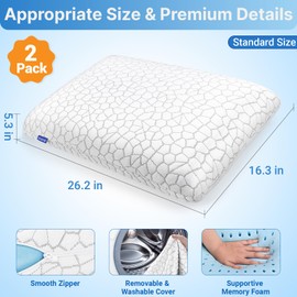 TranquilMoments Cooling Memory Foam Pillows,Cooling Bed Pillow, Bed Pillow for Side,Back and Stomach Sleepers,Neck Pillow for Sleeping with Removable and Machine Washable Cover, Standard Size (2 Pack)