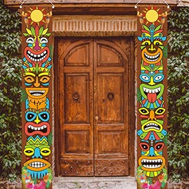 Hawaiian Luau - Suministros de decoración de fiesta, cartel de tiki totem para puerta de Aloha Hawaii Luau Tropical Moana decoración de fiesta de cumpleaños, decoraciones Tiki al aire libre