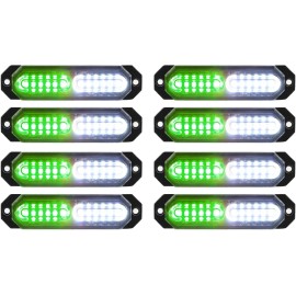 8pcs 12V Sync Ultra Slim 12-LED Surface Mount Flashing Strobe Lights Truck Car Emergency Beacon Hazard Warning LEDLight Color: Green/white, Rated Power: 12, Beam Angle: Spot
