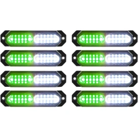 8pcs 12V Sync Ultra Slim 12-LED Surface Mount Flashing Strobe Lights Truck Car Emergency Beacon Hazard Warning LEDLight Color: Green/white, Rated Power: 12, Beam Angle: Spot