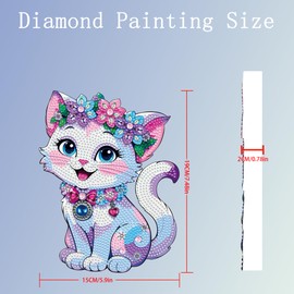 Floral Kitten Diamond Painting - Cute Cat with Flower Crown, DIY Art Kit for Home Decor