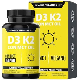 Vitamina D3 + K2 + MCT Oil | Sin Azúcar - Suplemento Alimenticio Vegano Beyond Vitamins - Ingredientes NON GMO (60 Cápsulas)