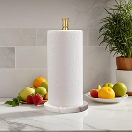 Siwil Paper Towel Holder Stand, One-Handed Ripping Paper Towel Roll Holder Countertop, Heavy Marble Base, NOT Tip Over - (Marble Base, Gold)