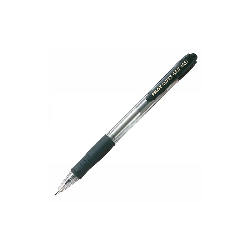 Pilot Super Grip Retractable Ballpoint Pen - Black, Medium, Refillable,