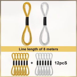 12 Pcs Glitter Embroidery Thread,Metallic Embroidery Thread for Sewing Crafts,Gold and Silver Floss Cross Stitch Thread,Polyester Thread for Friendship Bracelet Thread