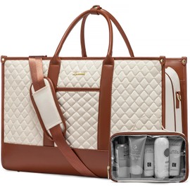 LOVEVOOK Travel Weekender Bags for Women, Quilted Carry On Duffle With Laptop Compartment Airplanes Approved, Large Overnight Bag with Toiletry Bag for Hospital Labor Delivery, Gym, Yoga, Beige-brown