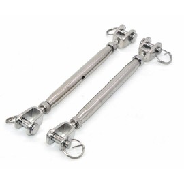 Silver 304 Stainless Steel European Style M8 Turnbuckle Wire Rope Tensioner Pack of 2