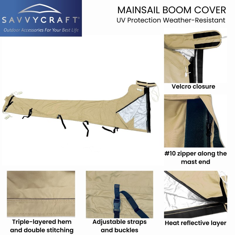 SavvyCraft Waterproof Mainsail Boom Cover, Heavy Duty 600D Sailboat Mainsail