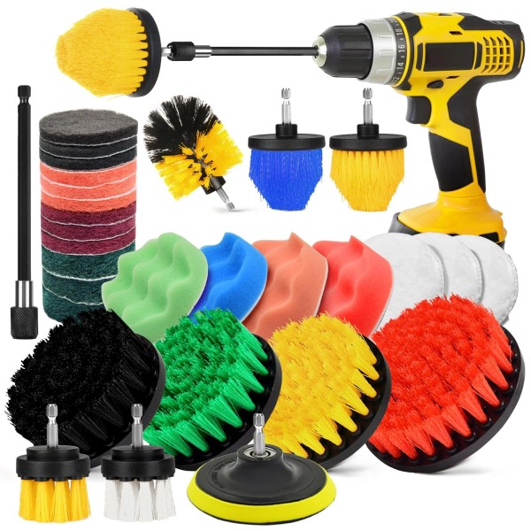 Chicarry 30Pcs Drill Brush Attachment Set,Drill Scrubber Brush Kit Include