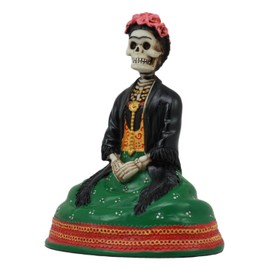 Gifts & Decor Ebros Mexican Dias De Los Muertos Sitting Lady Skeleton Day of The Dead Statue 4" Tall Decorative Altar Bone Mother Figurine