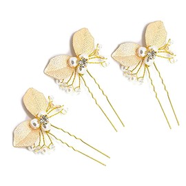 AVILMORE Leaf Motif Pearl Hairpin Hair Ornaments Wedding Recitals Set of 3