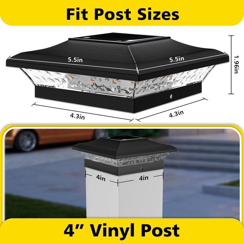 T-SUN 4x4 Solar Post Cap Lights Outdoor 12 Pack, Warm