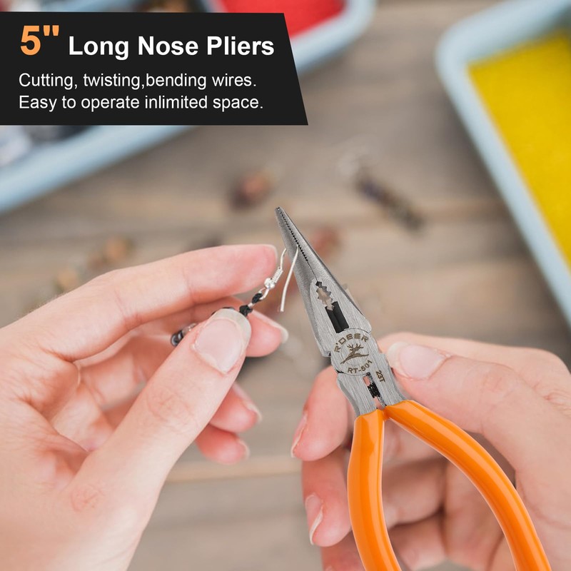 Rongon 4Pack-Spring Loaded Thin Needle Nose 5" Pliers Small Pliers