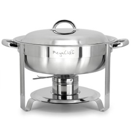 MegaChef Round Stainless Steel Professional Kitchen Chafing Dish/Food Warmer/Buffet Server Serving Trays/Bowls (3.7 Quart)