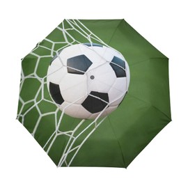 Oyihfvs Soccer Ball On Net Again Green FieldAuto Open/Close Folding Umbrella, Strong Travel Rain Umbrella, Portable Automatic Compact Sun Parasol