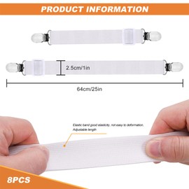 Adjustable Bed Fitted Sheet Straps Holders for Corners Bed Sheet Straps Mattress Clips Elastic Attache Drap Contour for Fitted Sheets 8PCS
