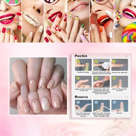 Rchovsam Short Square Nails Press Ons Short Press on Nails Square Gold Foil False Nails Square Acrylic Fake Nails Glitter Gel Nails Kit for Womens 24pcs