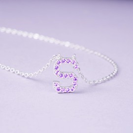Dixbix Women Initial Letter S Necklaces,Initial S Birthstone Necklace Jewelry Gifts for Women (S June-Light Purple)