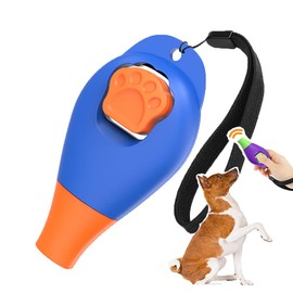 Perwin Dog Training Clicker with Whistle and Wrist Strap - Positive Behavior Reinforcer for Pets - All Ages, Puppy and Adult Dogs - Use to Reward and Train - Dog Whistle Included (Blue)