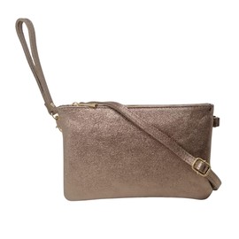 Mauro Pelletteria Women's Genuine Leather Clutch Bag - Handbag & Shoulder Bag - 100% Made in Italy - Removable Shoulder Strap & Handg, bronze