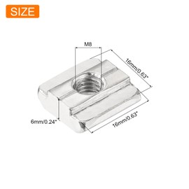 sourcing map 12Pcs M6 T Nut Tee Sliding Slot Nuts, T-Slot Nut Hammer Nut Block Square Nuts Fastener Carbon Steel Nickel Plated for Aluminum Extrusion Profile 3030 Series