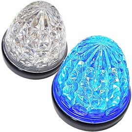 Customize 24V Truck LED Marker Lamp Side Marker Crystal Cut 16 LED Universal Ceiling Type Waterproof Color (Clear Lens Blue, 2pcs)