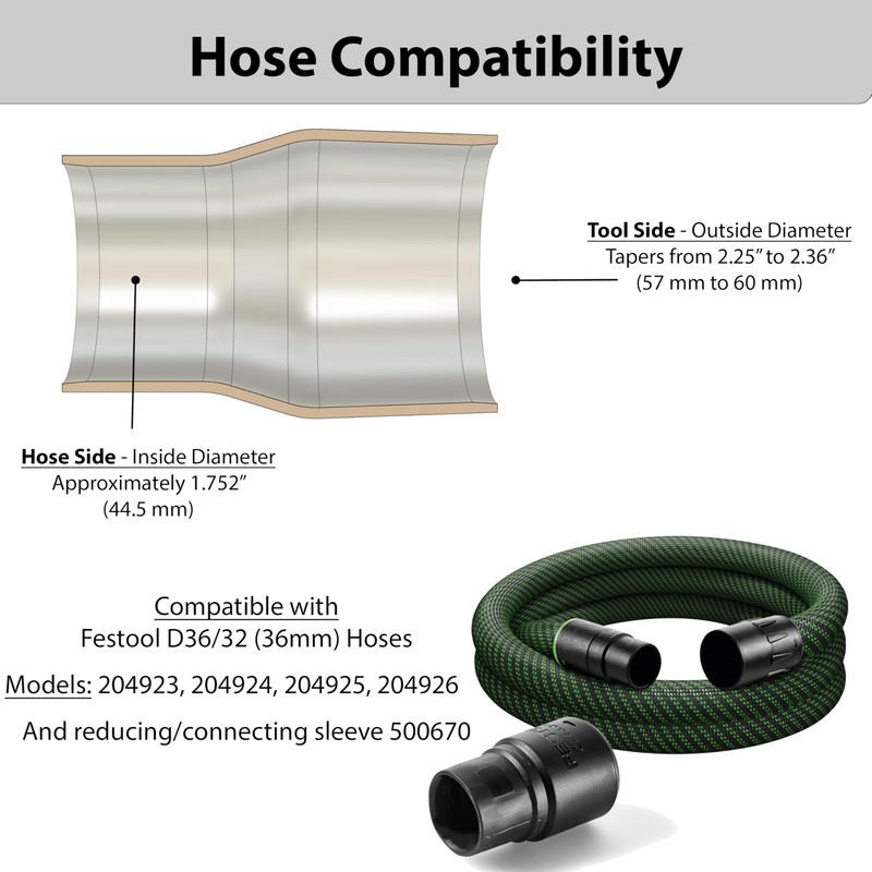 36mm Hose Adapter for 2-1/2" Dust Collection Ports - Compatible
