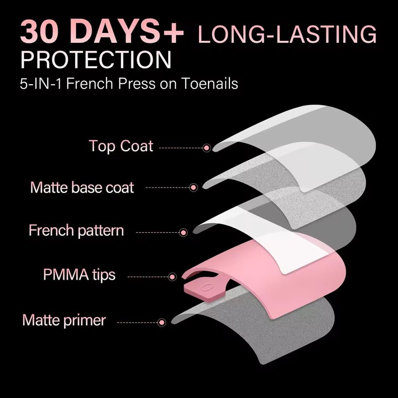 AILLSA French Tip Press On Toe Nails, Berry Pink Sharp