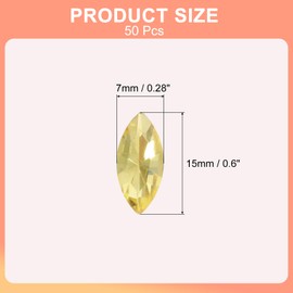 sourcing map 50Pcs Horse Eye Shape Rhinestones, 7 x 15 mm Point Back Rhinestone Beads for Jewelry Making Crafts Costume Crystal Embellishments, Gold