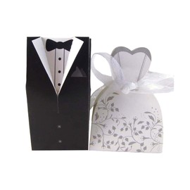 AIMALL 100PCS Dress Candy Boxes, Creative European-Style Suit & Gown Design, Wedding Favor Boxes, 300g White Cardboard, Mixed Tuxedo and Double-Breasted Gown