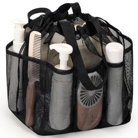 famichan - Cesta de ducha de malla portátil con cordón, artículos esenciales para dormitorio de recámara para estudiantes universitarios, niño y niña,