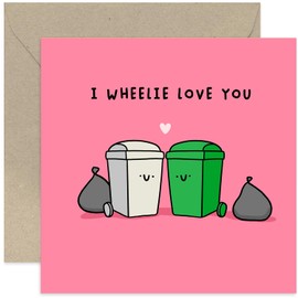 Old English Co. Funny Valentine's Day Card for Her or Him - 'Wheelie Love You' Humorous Cartoon Greeting Card for Husband or Wife - Pun Wedding Anniversary Card for Men Women | Blank Inside