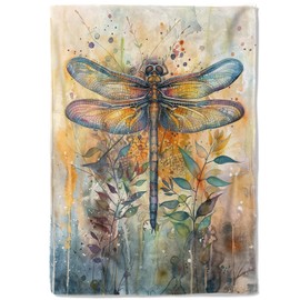 coedoaes Watercolor Dragonfly Fleece Blanket,50x60in,Artistic Insect Intricate Wing Earthy Tones Throw Blankets,Soft Cozy Lightweight, Ideal for Bed Living Room Home Boho Decor,Women Gifts