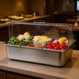 Stainless Steel 6 Pan Countertop Food Serving Tray With Clear Lid For Restaurant Hotel UseNumber of Plates: 6x1/6