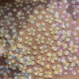 4Pcs Flower Nail Art Stickers 5D Embossed Flower Nail Decals for Nail Art Designs Spring Floral Nail Stickers Self Adhesive Pink White Yellow Blue Nails Supplies for Women DIY Manicure