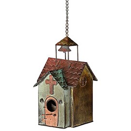 MOCOME Bird Houses for Outside, Metal Hanging Church Birdhouse