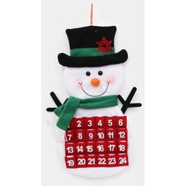 22" Christmas Holiday Fabric Snowman Santa Claus Hanging Advent Calendar (Countdown to Christmas) (Snowman)