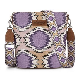 Wrangler Aztec Crossbody Bag for Women Southwestern Canvas Shoulder Purse with Adjustable Strap - Colour: Purple