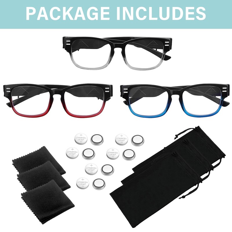 3Pack Reading Glasses with Light Bright LED Readers Magnifying Glass