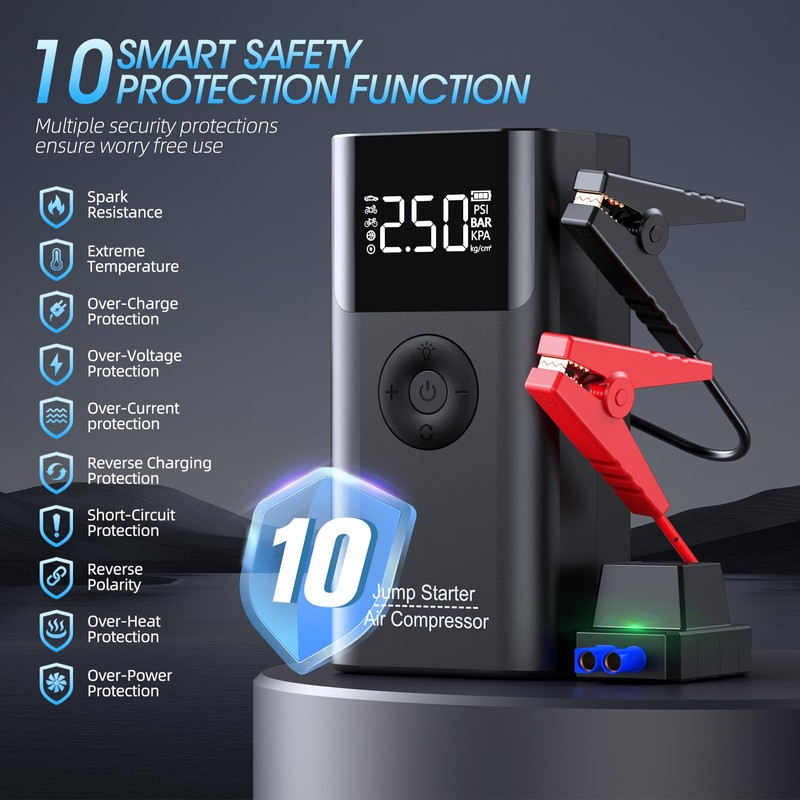 LERTIN Jump Starter with Air Compressor, LERTIN 2500A 150PSI Portable