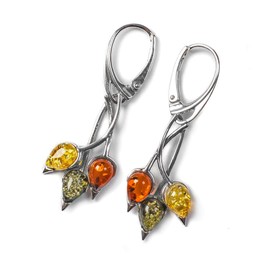 Beech Leaf Earrings in Sterling Silver and Baltic Amber, Nature Lover Gift, Leaf Jewellery, Statement Earrings, Woodland Earrings