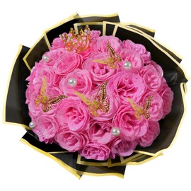 Pink Glitter Roses Bouquet, 36 Pcs Shiny Glitter Flowers Bouquet, Everlasting Artificial Roses Bouquet for Mothers Day, Birthday, Anniversary, Wedding, Engagement, Christmas