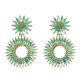 Rneyflow Vintage Fancy Flora Crystal Cluster Art Deco Drop Dangle Earrings for Women (Emerald-Gold Plated)