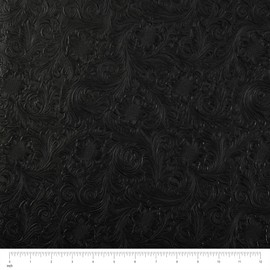 Tooled Faux Leather Western Cowboy, Floral Embossed Vinyl, Craft DIY and Upholstery Textured PU Pleather Fabric - Individual 1 Yard Cut 36"x54" (Black)