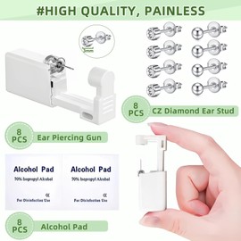 JOOTUEPO Ear Piercing Gun, 8 Pieces Disposable Ear Piercing Gun, Painless Safety Ear Piercing Kit with Studs and Alcohol Cotton, Aseptic Earrings Disposable Gun for Women and Men